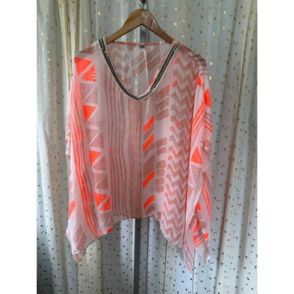 MRP Mr Price Embellished Trim Sheer Tribal Print Kaftan Swim Cover Up One Size - Picture 2 of 7